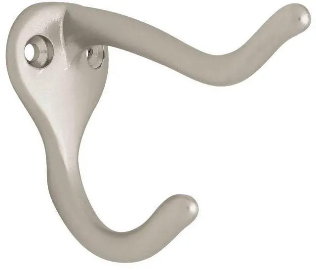 Main image of Heavy Duty (1-Pack) Coat and Hat Wall Hooks Double Hooks for Mounted Hanging Matte Nickel Wall Mount Hanger Backpack, Purse, Bag, Towel Organization Decorative Wall Hooks B59303G-SN-C