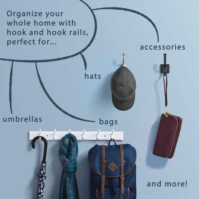 Alt view image 3 of 6 - Heavy Duty (1-Pack) Coat and Hat Wall Hooks Double Hooks for Mounted Hanging Matte Nickel Wall Mount Hanger Backpack, Purse, Bag, Towel Organization Decorative Wall Hooks B59303G-SN-C