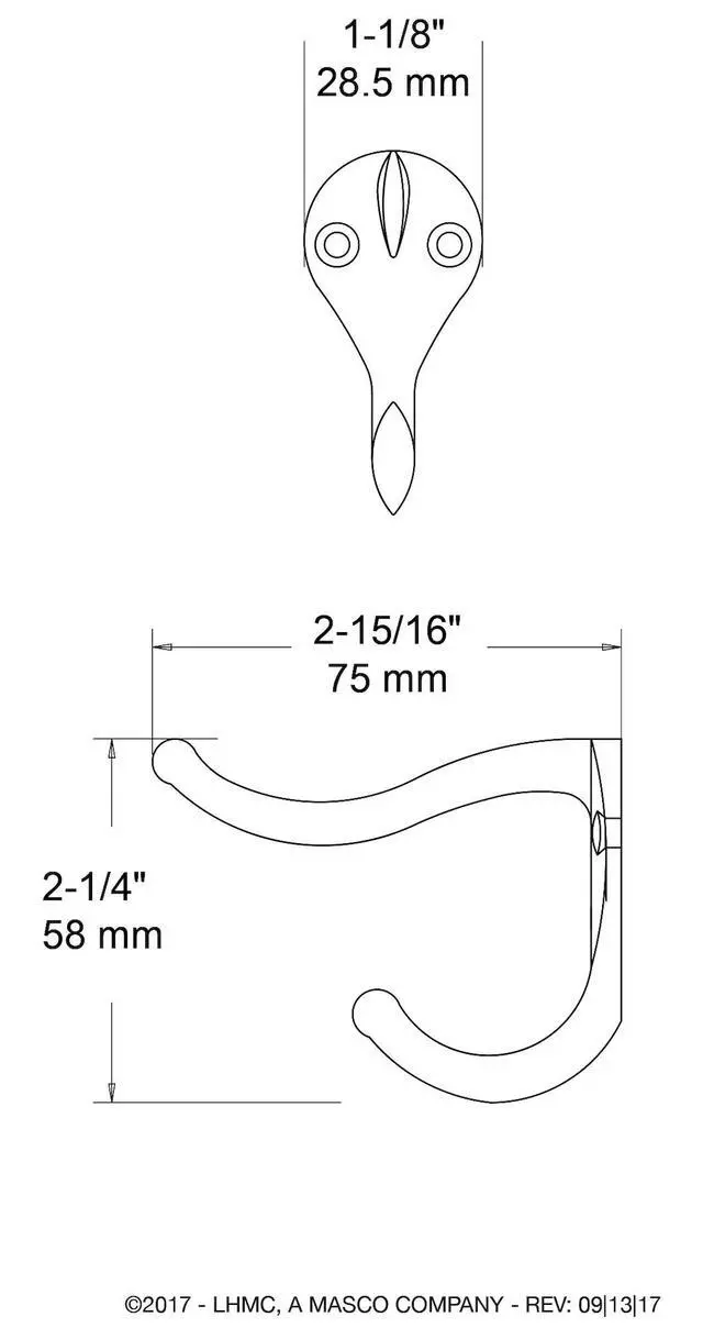 Alt view image 6 of 6 - Heavy Duty (1-Pack) Coat and Hat Wall Hooks Double Hooks for Mounted Hanging Matte Nickel Wall Mount Hanger Backpack, Purse, Bag, Towel Organization Decorative Wall Hooks B59303G-SN-C