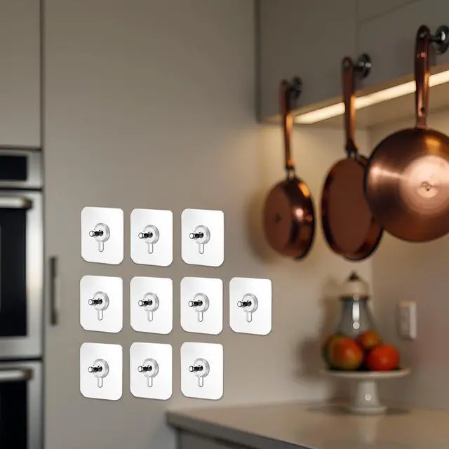 Alt view image 3 of 7 - 10 Pcs No Drill Wall Hooks | Heavy Duty Adhesive Hangers for Kitchen, Bathroom and Home | Damage-Free Picture Hanging Hardware with Removable Non-Marking Tape