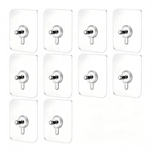 Main image of 10 Pcs No Drill Wall Hooks | Heavy Duty Adhesive Hangers for Kitchen, Bathroom and Home | Damage-Free Picture Hanging Hardware with Removable Non-Marking Tape
