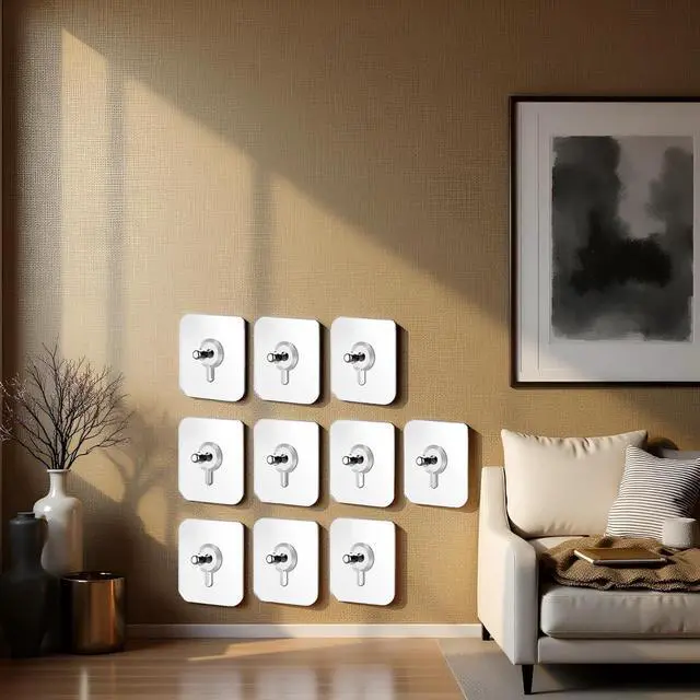 Alt view image 6 of 7 - 10 Pcs No Drill Wall Hooks | Heavy Duty Adhesive Hangers for Kitchen, Bathroom and Home | Damage-Free Picture Hanging Hardware with Removable Non-Marking Tape