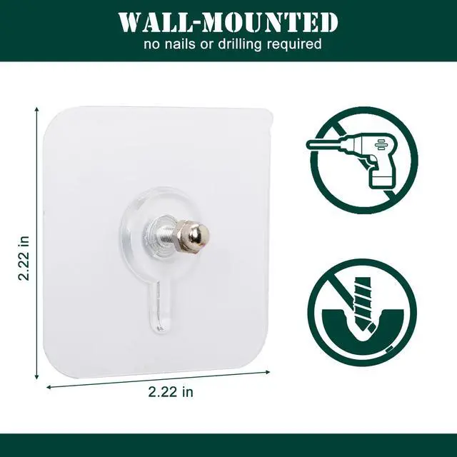 Alt view image 2 of 6 - 14 Pcs Transparent Adhesive Wall Hooks for Pictures, Kitchen & Bathroom | No-Drill Hanging Hooks for Photos, Towels, Keys & Small Accessories in Homes, Offices, Dorms and Rental Spaces