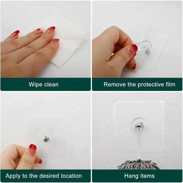 Alt view image 3 of 6 - 14 Pcs Transparent Adhesive Wall Hooks for Pictures, Kitchen & Bathroom | No-Drill Hanging Hooks for Photos, Towels, Keys & Small Accessories in Homes, Offices, Dorms and Rental Spaces