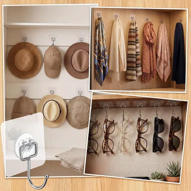 Alt view image 6 of 6 - 12 Pcs Large Adhesive Hooks for Hanging, Heavy Duty Adhesive Closet Purse Hook, Removable, Waterproof Hook for Bedroom Kitchen Bathroom