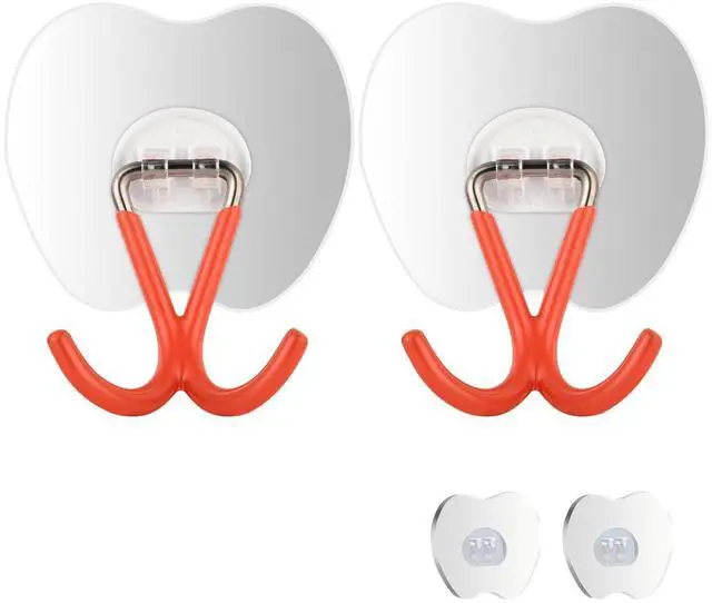 Main image of Heavy Duty Adhesive Wall Hooks No Drill Double Hooks for Bathroom 2PCS