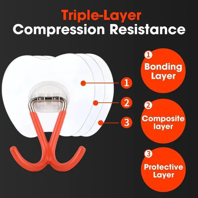 Alt view image 2 of 7 - Heavy Duty Adhesive Wall Hooks No Drill Double Hooks for Bathroom 2PCS