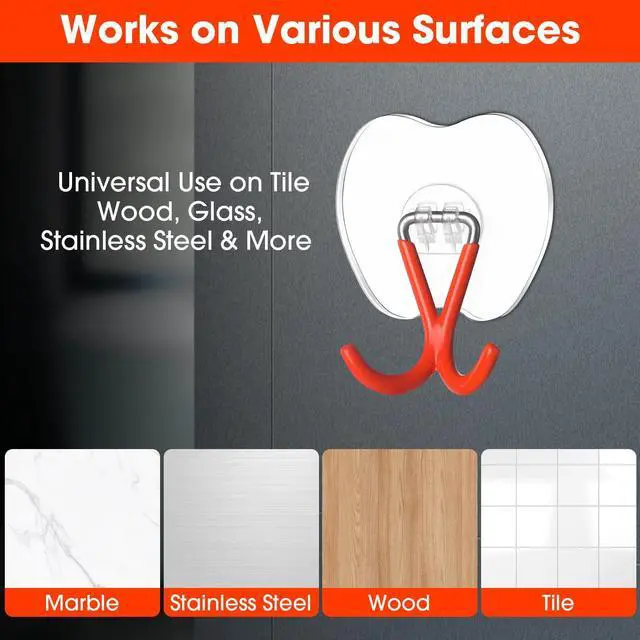 Alt view image 7 of 7 - Heavy Duty Adhesive Wall Hooks No Drill Double Hooks for Bathroom 2PCS