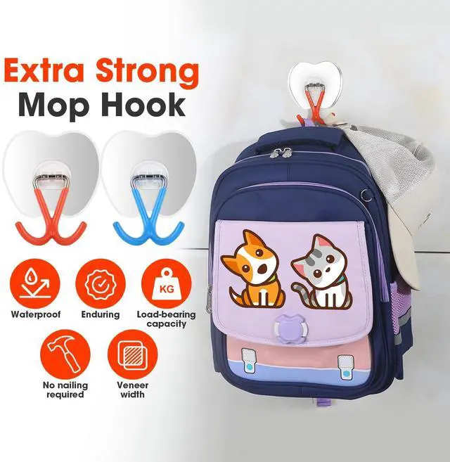 Alt view image 6 of 7 - Heavy Duty Adhesive Wall Hooks No Drill Double Hooks for Bathroom 2PCS