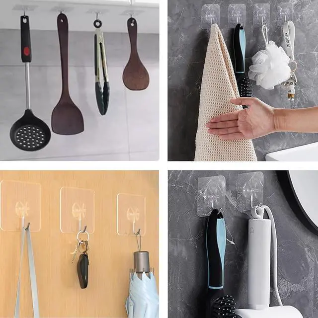 Alt view image 2 of 7 - Adhesive Wall Hooks for Hanging Heavy Duty Towel Coat Hooks | Waterproof Transparent Hook for Bathroom Shower Kitchen Keys Door Outdoor Home Improvement Utility Hook 10 Pack