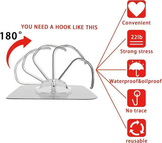 Alt view image 4 of 7 - Adhesive Wall Hooks for Hanging Heavy Duty Towel Coat Hooks | Waterproof Transparent Hook for Bathroom Shower Kitchen Keys Door Outdoor Home Improvement Utility Hook 10 Pack