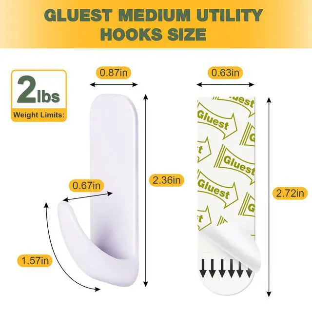 Alt view image 2 of 7 - Damage Free Hanging Wall Hooks, 20 Medium Hooks with 20 Adhesive Strips, Holds up to 2 lb, Removable No Damage Utility Hooks for Hanging, Organization and Storage,Decorations in Living Spaces