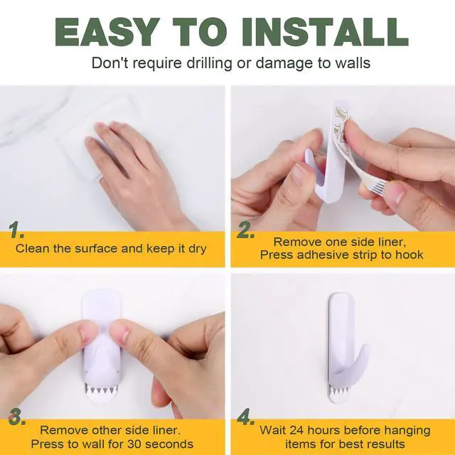 Alt view image 5 of 7 - Damage Free Hanging Wall Hooks, 20 Medium Hooks with 20 Adhesive Strips, Holds up to 2 lb, Removable No Damage Utility Hooks for Hanging, Organization and Storage,Decorations in Living Spaces