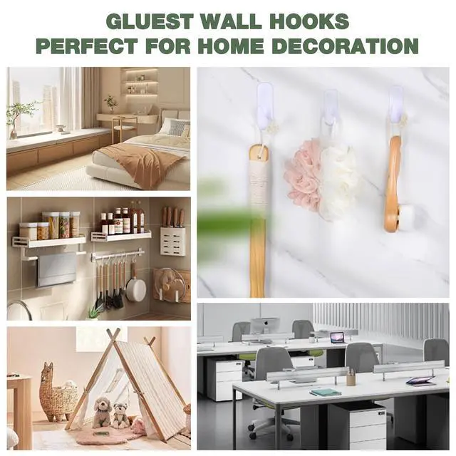 Alt view image 7 of 7 - Damage Free Hanging Wall Hooks, 20 Medium Hooks with 20 Adhesive Strips, Holds up to 2 lb, Removable No Damage Utility Hooks for Hanging, Organization and Storage,Decorations in Living Spaces