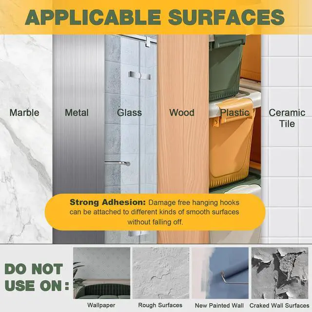 Alt view image 4 of 7 - Damage Free Hanging Wall Hooks, 20 Medium Hooks with 20 Adhesive Strips, Holds up to 2 lb, Removable No Damage Utility Hooks for Hanging, Organization and Storage,Decorations in Living Spaces