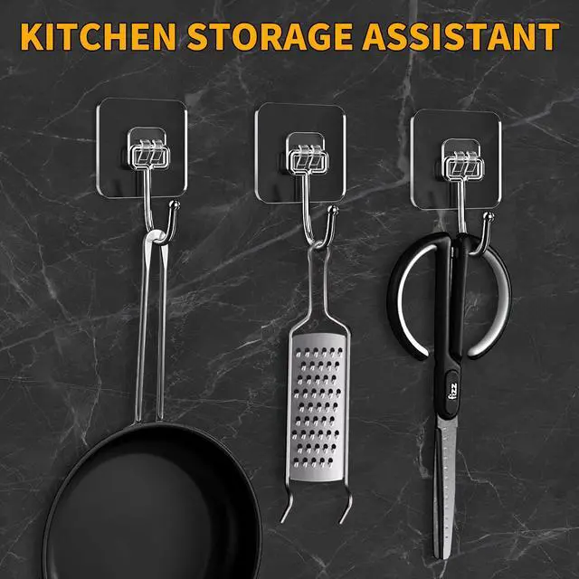 Alt view image 4 of 7 - 5PCS Wall Hooks with Strong Adhesion, Clear Waterproof Wall Hooks | Adhesive Hooks for Hanging Clothes, Towels, Keys, Sunglasses, and Kitchenware, Installation without Tools Required, Durable