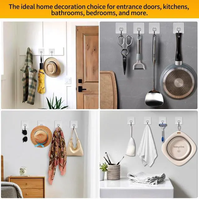 Alt view image 5 of 7 - 5PCS Wall Hooks with Strong Adhesion, Clear Waterproof Wall Hooks | Adhesive Hooks for Hanging Clothes, Towels, Keys, Sunglasses, and Kitchenware, Installation without Tools Required, Durable