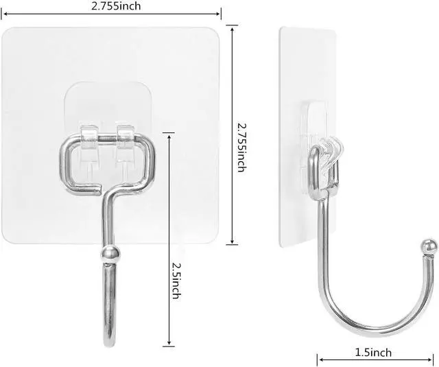 Alt view image 2 of 7 - 8 Pack Large Adhesive Hooks 22Ib(Max),Waterproof and Rustproof Wall Hooks for Hanging Heavy Duty,Stainless Steel Towel and Coats Hooks to use Inside Kitchen Bathroom Home and Office