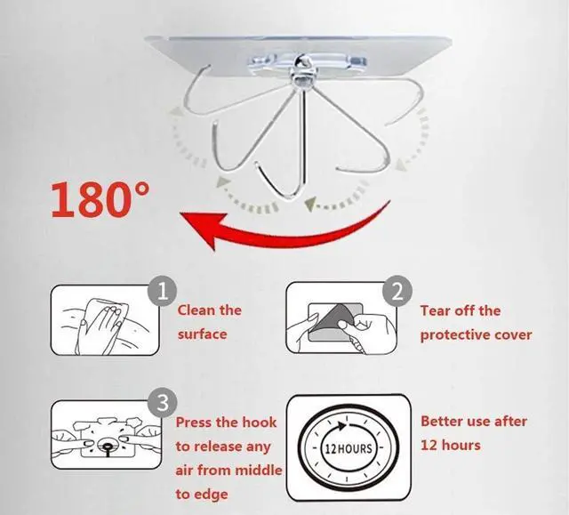 Alt view image 4 of 7 - 8 Pack Large Adhesive Hooks 22Ib(Max),Waterproof and Rustproof Wall Hooks for Hanging Heavy Duty,Stainless Steel Towel and Coats Hooks to use Inside Kitchen Bathroom Home and Office