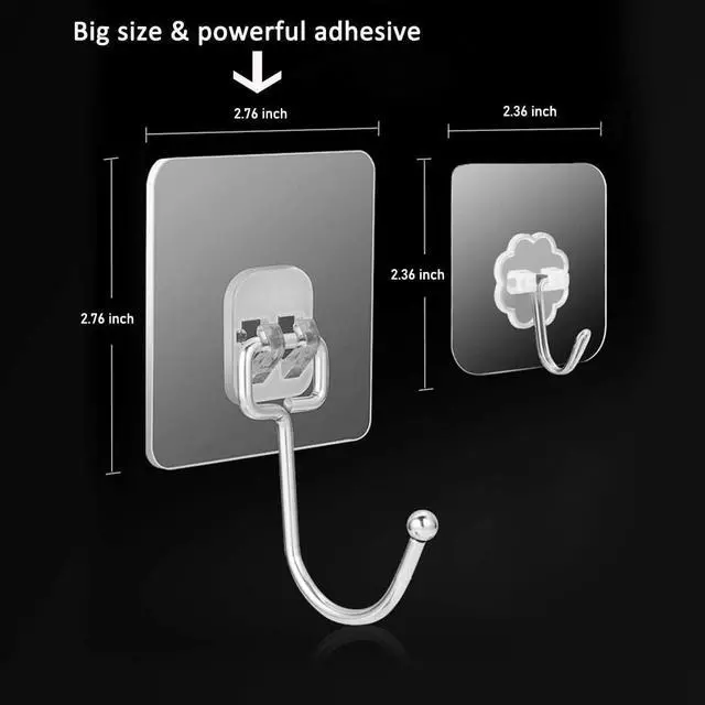 Alt view image 3 of 7 - 8 Pack Large Adhesive Hooks 22Ib(Max),Waterproof and Rustproof Wall Hooks for Hanging Heavy Duty,Stainless Steel Towel and Coats Hooks to use Inside Kitchen Bathroom Home and Office