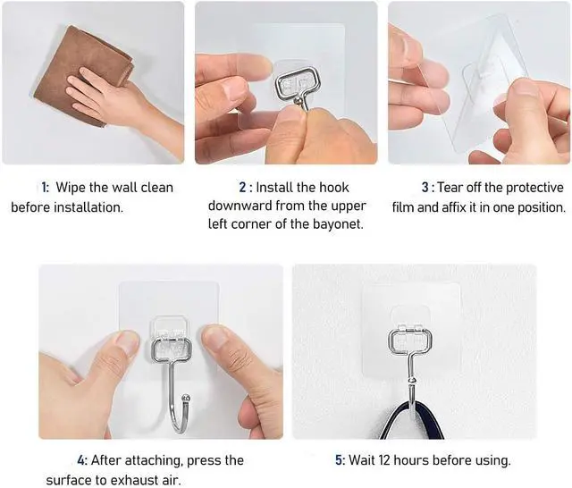 Alt view image 5 of 7 - 8 Pack Large Adhesive Hooks 22Ib(Max),Waterproof and Rustproof Wall Hooks for Hanging Heavy Duty,Stainless Steel Towel and Coats Hooks to use Inside Kitchen Bathroom Home and Office