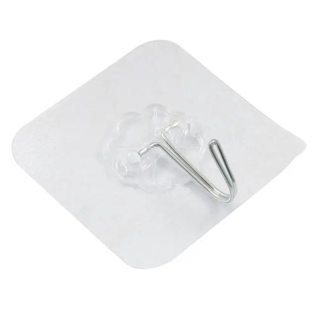 Alt view image 2 of 5 - Adhesive Wall Hooks, 10 Pack Transparent and Silver | Plastic Hooks, Strong Hold for Towels, Keys, and Utensils, No Drill Damage-Free Installation, For Bathroom and Kitchen