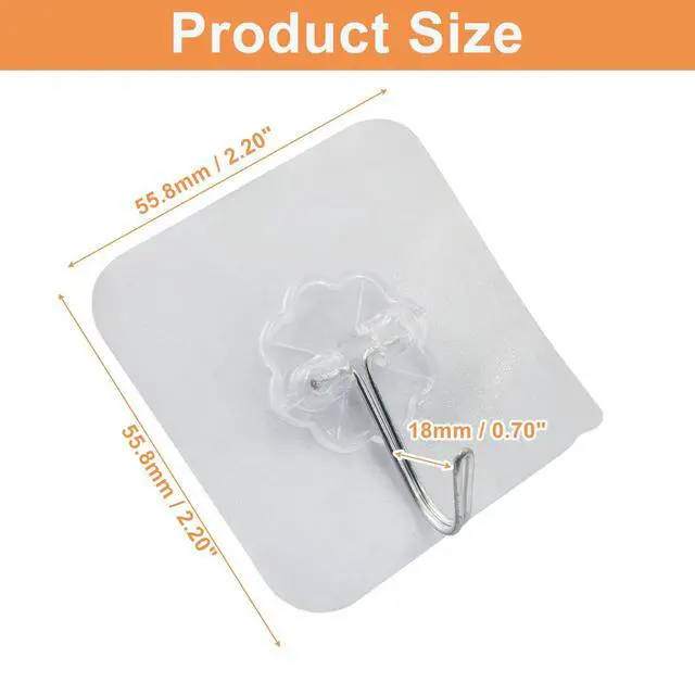 Alt view image 3 of 5 - Adhesive Wall Hooks, 10 Pack Transparent and Silver | Plastic Hooks, Strong Hold for Towels, Keys, and Utensils, No Drill Damage-Free Installation, For Bathroom and Kitchen