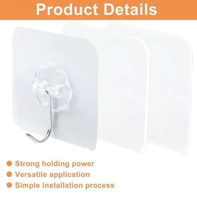 Alt view image 4 of 5 - Adhesive Wall Hooks, 10 Pack Transparent and Silver | Plastic Hooks, Strong Hold for Towels, Keys, and Utensils, No Drill Damage-Free Installation, For Bathroom and Kitchen
