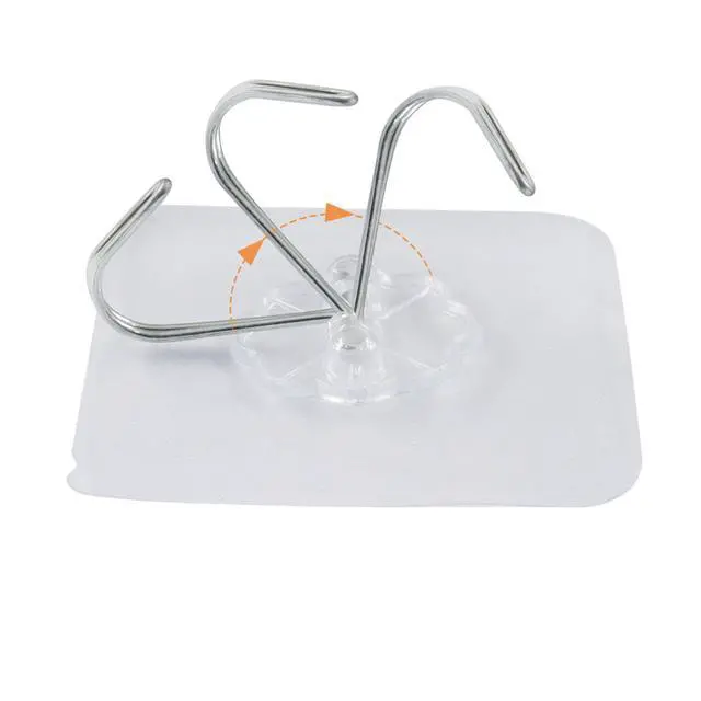 Alt view image 5 of 5 - Adhesive Wall Hooks, 10 Pack Transparent and Silver | Plastic Hooks, Strong Hold for Towels, Keys, and Utensils, No Drill Damage-Free Installation, For Bathroom and Kitchen