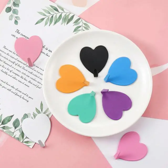 Alt view image 3 of 7 - 8 PCS Heart Shaped Decorative Cute Wall Hooks Adhesive 6 Colors | Small Stainless Steel Wall Hook Kawaii Decor, Purse Hanger for Girls Dormitory Home Kitchen Bathroom Office Pink Blue White