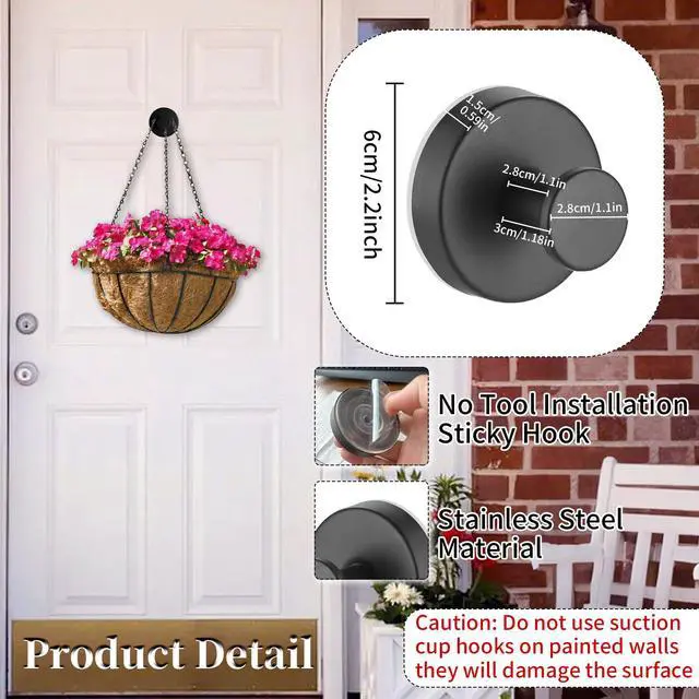 Alt view image 2 of 7 - Suction Cup Hooks for Shower,10LB Max Capacity Shower Hooks-Black | 2pcs Stainless Steel Adhesive Towel Hooks for Smooth Surface Bathroom Wall, Kitchen, Glass, Mirrors,Tile