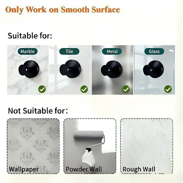 Alt view image 5 of 7 - Suction Cup Hooks for Shower,10LB Max Capacity Shower Hooks-Black | 2pcs Stainless Steel Adhesive Towel Hooks for Smooth Surface Bathroom Wall, Kitchen, Glass, Mirrors,Tile