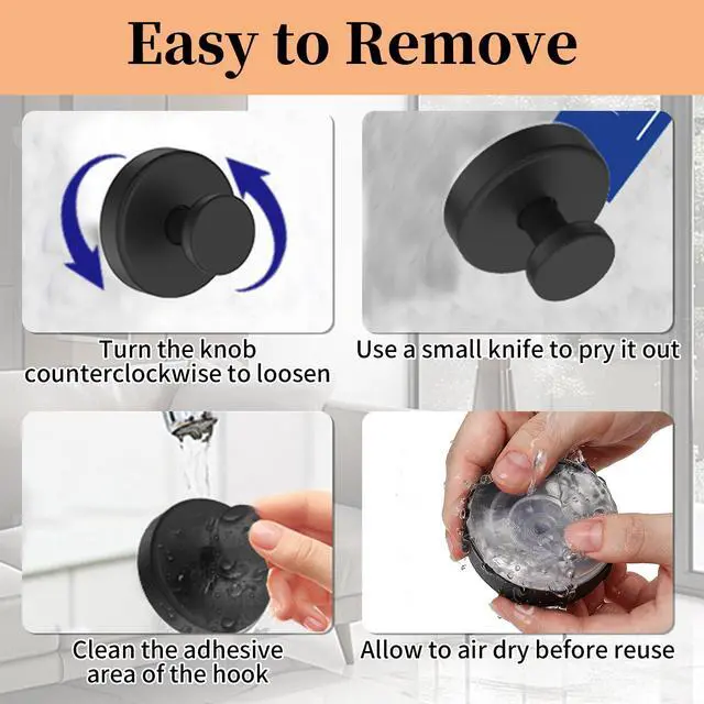 Alt view image 7 of 7 - Suction Cup Hooks for Shower,10LB Max Capacity Shower Hooks-Black | 2pcs Stainless Steel Adhesive Towel Hooks for Smooth Surface Bathroom Wall, Kitchen, Glass, Mirrors,Tile