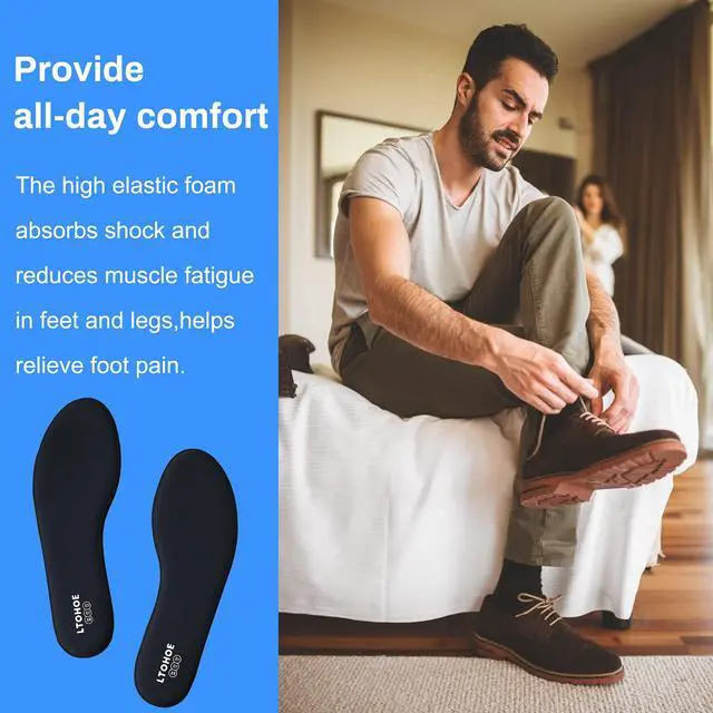 Alt view image 3 of 7 - Memory Foam Insoles for Men, Replacement Comfort 6mm Black US 11 | Shoe Inserts for Work Boots / Sneakers Cushion Insoles for Standing All Day Shock Absorbing Plantillas Zapatos Hombre