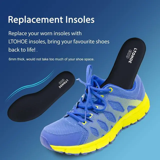 Alt view image 5 of 7 - Memory Foam Insoles for Men, Replacement Comfort 6mm Black US 11 | Shoe Inserts for Work Boots / Sneakers Cushion Insoles for Standing All Day Shock Absorbing Plantillas Zapatos Hombre