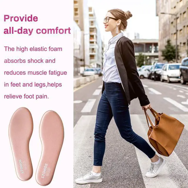 Alt view image 3 of 7 - Memory Foam Insoles for Women Replacement Comfort 6mm Pink US 7 | Shoe Inserts for Casual Shoes Refresh Daily Comfort Cushion Insoles for Standing Walking All Day Shock Absorbing