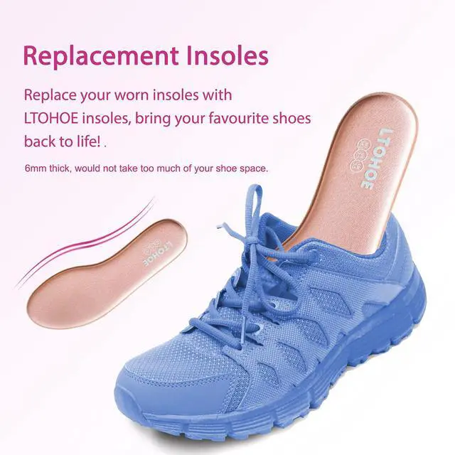 Alt view image 5 of 7 - Memory Foam Insoles for Women Replacement Comfort 6mm Pink US 7 | Shoe Inserts for Casual Shoes Refresh Daily Comfort Cushion Insoles for Standing Walking All Day Shock Absorbing
