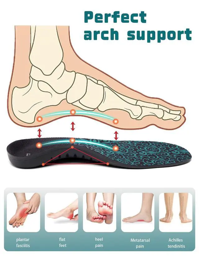 Alt view image 2 of 6 - Plantar Fasciitis Insoles for Men Women, 220+ lbs Heavy Duty Support Pain Relief Orthotics, High Arch Support for Pain Relief, Flat Feet Orthotic Insert, Work Boot Shoe Insole Fit for Standing All Day