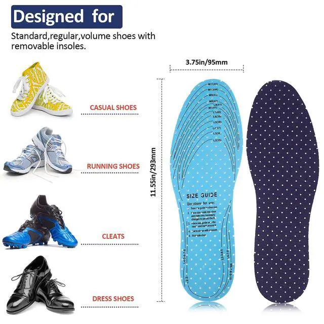 Alt view image 3 of 7 - 3 Pairs Breathable Shoe Insoles Inserts for Women Men,Navy Blue | Breathable Perforated Inserts for Women Men, Double-Layer Latex Foam, Replacement Insoles for Men 7-11 Woman 2-8, Cuttable