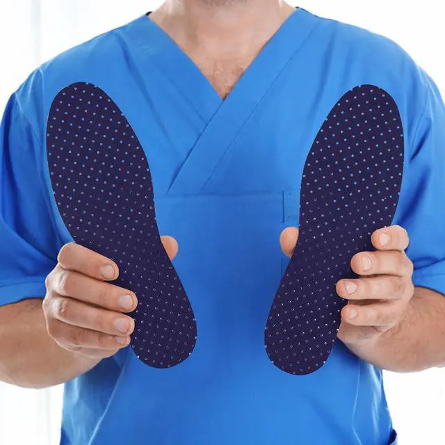 Alt view image 4 of 7 - 3 Pairs Breathable Shoe Insoles Inserts for Women Men,Navy Blue | Breathable Perforated Inserts for Women Men, Double-Layer Latex Foam, Replacement Insoles for Men 7-11 Woman 2-8, Cuttable