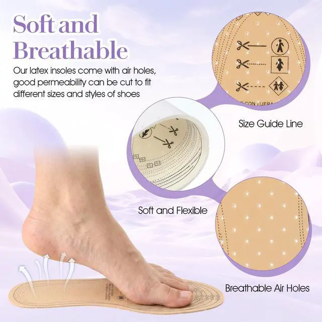 Alt view image 3 of 7 - 3Pairs Thin Insoles for Women Men Breathable Thin Shoe Foam Inserts Replacement Soft Latex Insoles Inserts Walking Comfort for 1-8 Men 7-11 (Black, Brown, White)
