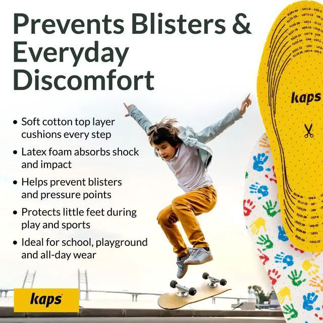 Alt view image 2 of 6 - Kids Insoles Cut to Fit - Breathable Shoe Inserts for Children & Toddler, Prevent Blisters Keep Feet Fresh, Up to 23cm / 9 inch - Kaps Arieto