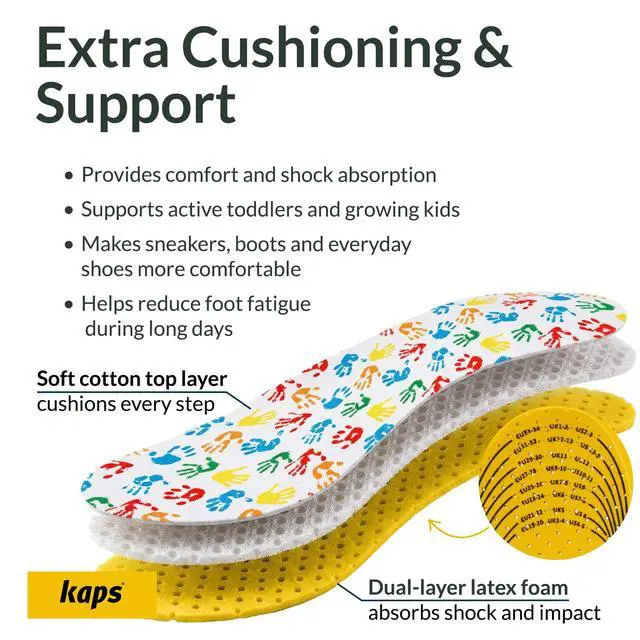 Alt view image 4 of 6 - Kids Insoles Cut to Fit - Breathable Shoe Inserts for Children & Toddler, Prevent Blisters Keep Feet Fresh, Up to 23cm / 9 inch - Kaps Arieto