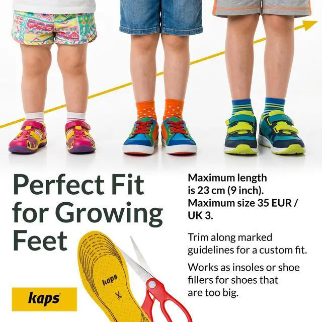 Alt view image 5 of 6 - Kids Insoles Cut to Fit - Breathable Shoe Inserts for Children & Toddler, Prevent Blisters Keep Feet Fresh, Up to 23cm / 9 inch - Kaps Arieto