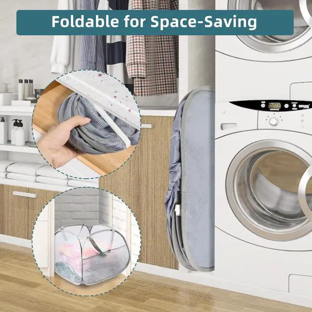 Alt view image 4 of 7 - Collapsible Laundry Baskets, 90L Large Foldable Laundry Basket, Durable Mesh Pop Up Hampers for Laundry, Dirty Clothes Laundry Hamper for Bedroom, Bathroom, Dorm, Laundry Room, Travel or Camping Grey