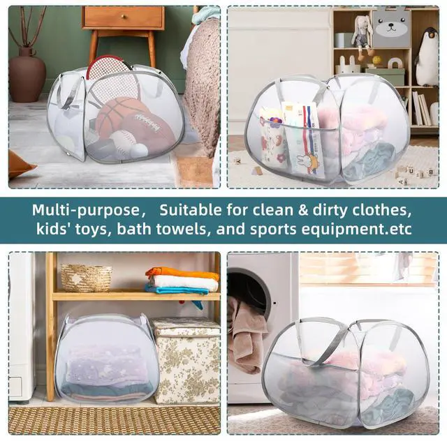 Alt view image 7 of 7 - Collapsible Laundry Baskets, 90L Large Foldable Laundry Basket, Durable Mesh Pop Up Hampers for Laundry, Dirty Clothes Laundry Hamper for Bedroom, Bathroom, Dorm, Laundry Room, Travel or Camping Grey