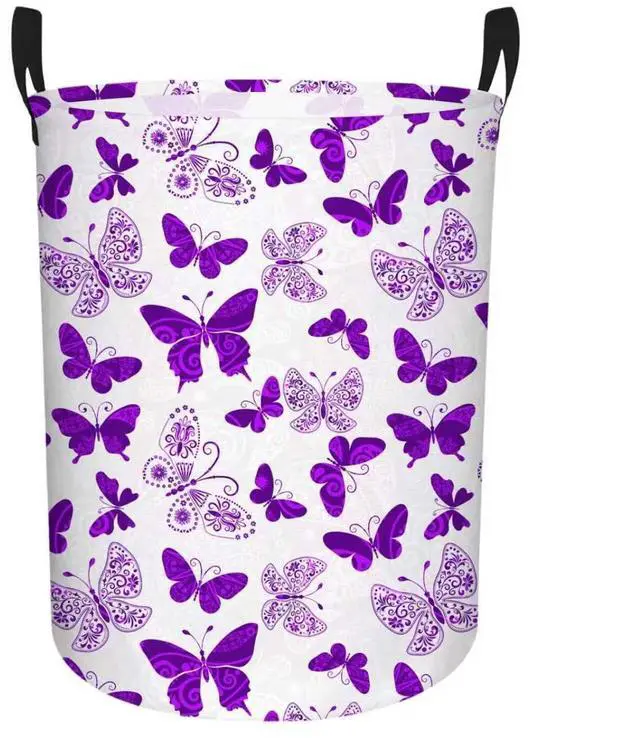 Main image of Butterfly Laundry Basket, Baby Hamper Purple | Large Capacity, Portable, Durable, Girls Room Decor, For Bedroom & Nursery