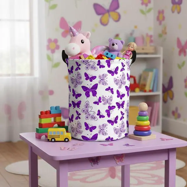 Alt view image 4 of 7 - Butterfly Laundry Basket, Baby Hamper Purple | Large Capacity, Portable, Durable, Girls Room Decor, For Bedroom & Nursery