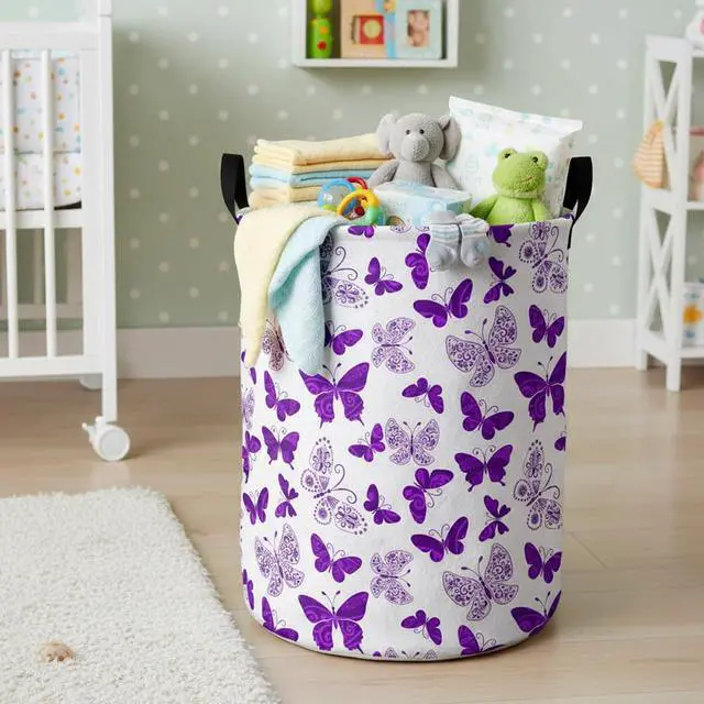 Alt view image 5 of 7 - Butterfly Laundry Basket, Baby Hamper Purple | Large Capacity, Portable, Durable, Girls Room Decor, For Bedroom & Nursery