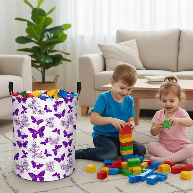 Alt view image 7 of 7 - Butterfly Laundry Basket, Baby Hamper Purple | Large Capacity, Portable, Durable, Girls Room Decor, For Bedroom & Nursery